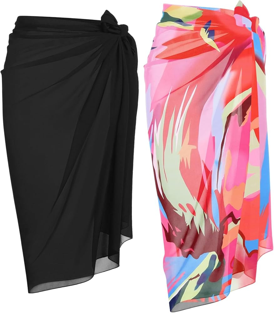 Ekouaer Women Sarong Swimsuit Coverups Chiffon Long Bikini Wraps Sheer Beach Bathing Suit Cover U... | Amazon (US)