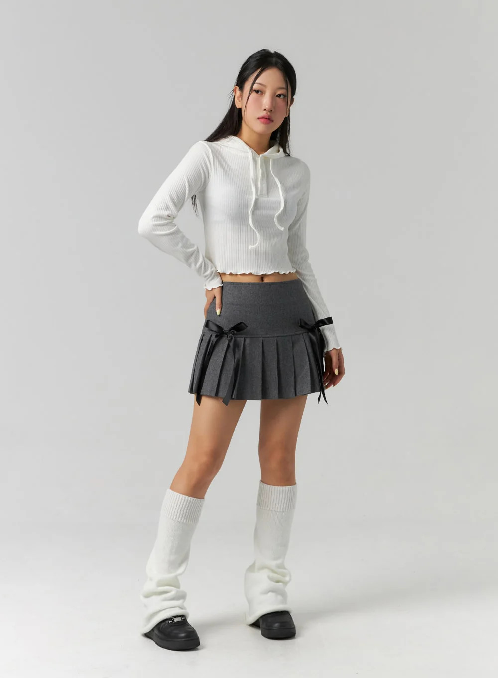 Ribbon Pleated Mini Skirt CS320Dark gray / S/M | Lewkin