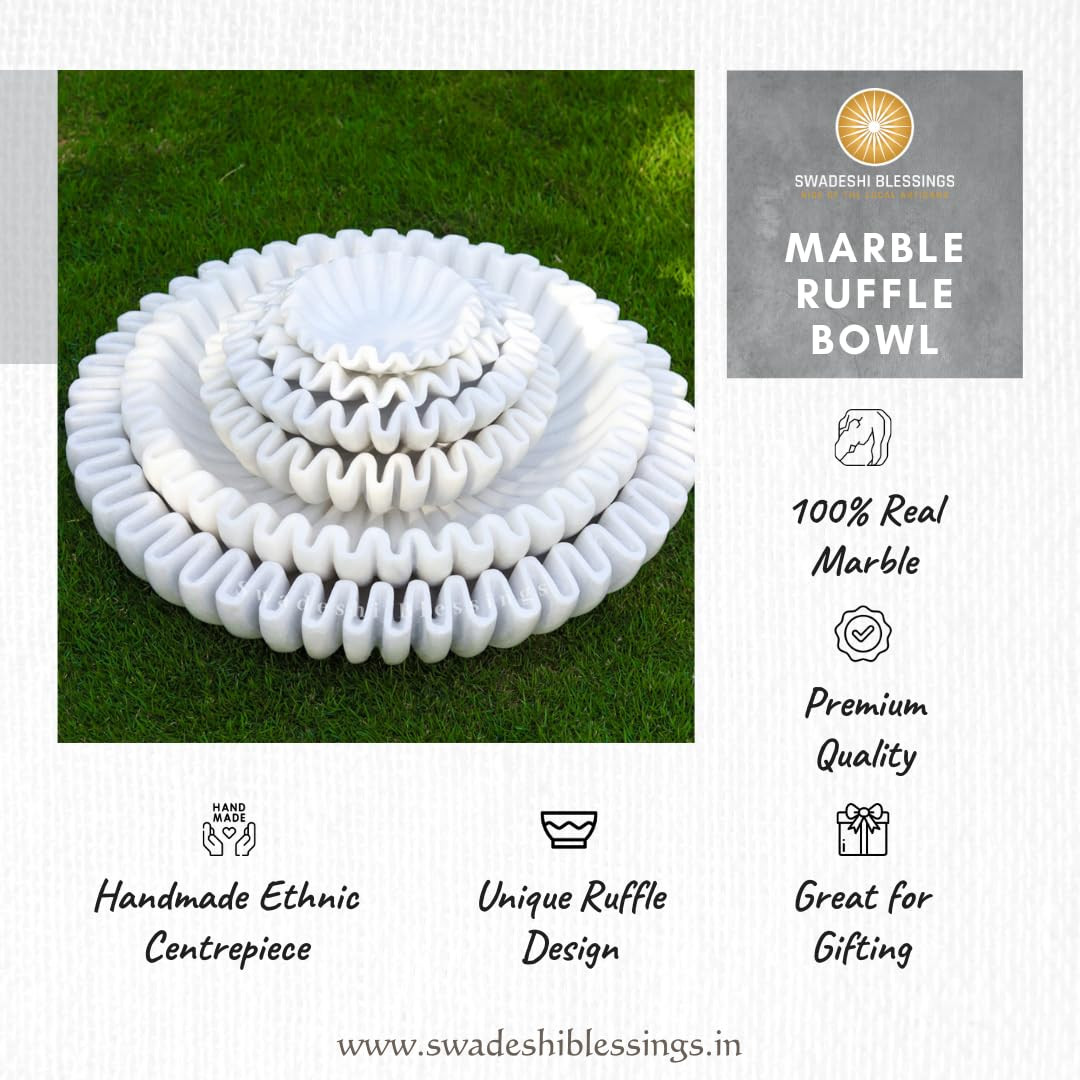 SWADESHI BLESSINGS HandCrafted Marble Ruffle Bowl/Antique Scallop Bowl/Fruit Bowl/Vintage Ring Di... | Amazon (US)