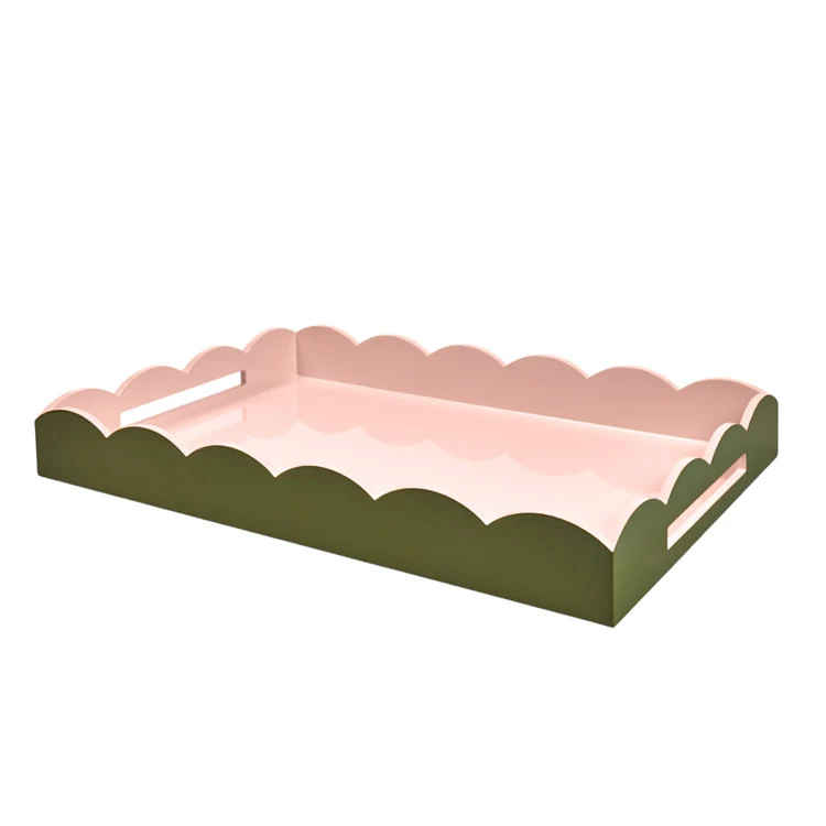 Khaki & Pink Large Lacquered Scallop Ottoman Two-Tone Tray | Addison Ross US