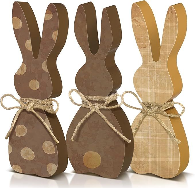 3 Pieces Easter Decorations for the Home Wooden Bunny Decor Sign Farmhouse Rabbit Tiered Tray Dec... | Amazon (US)