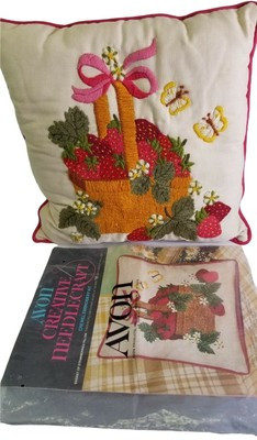 Vintage Basket of Strawberries 13" Square Crewel Embroidered Pillow Finished | eBay US