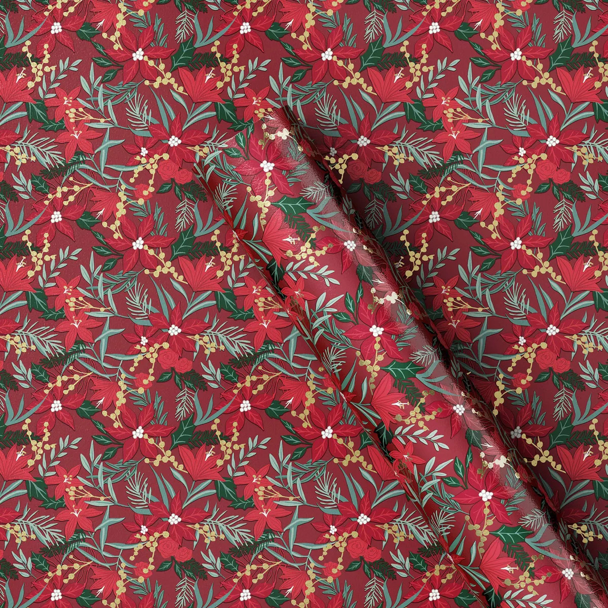 25 sq ft Poinsettia Flower Christmas Gift Wrap Red - Wondershop™ | Target