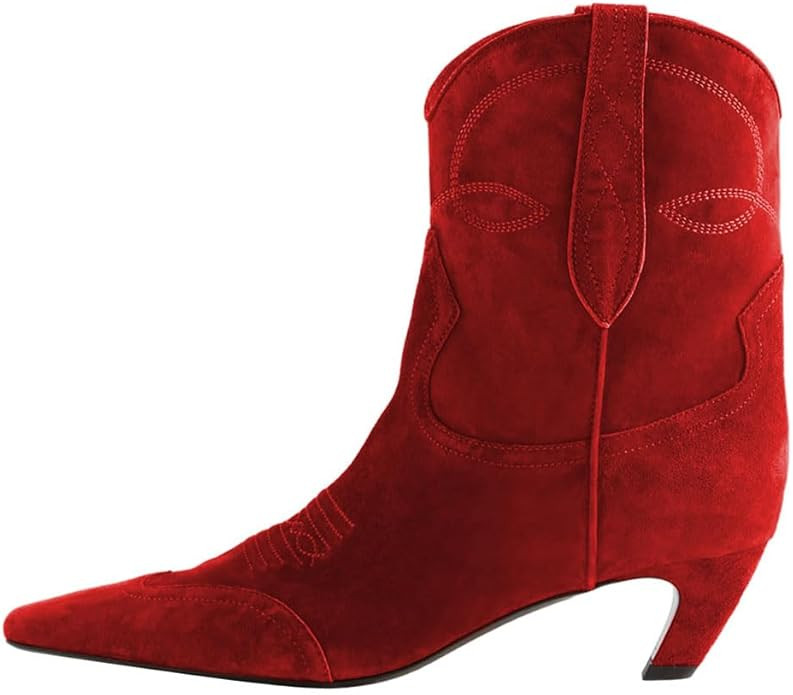 FSJ Women Square Toe Comfort Kitten Low Heel Ankle Boot Pull On Bootie Winter Cowgirl Cowboy Sexy... | Amazon (US)