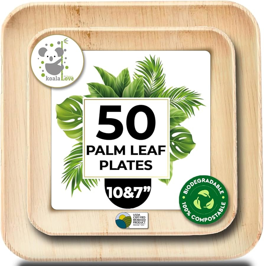 Palm Leaf Plate Bamboo Paper Plates Disposable 10 Inch & 7 Inch Bulk Party Pack Eco Compostable B... | Amazon (US)