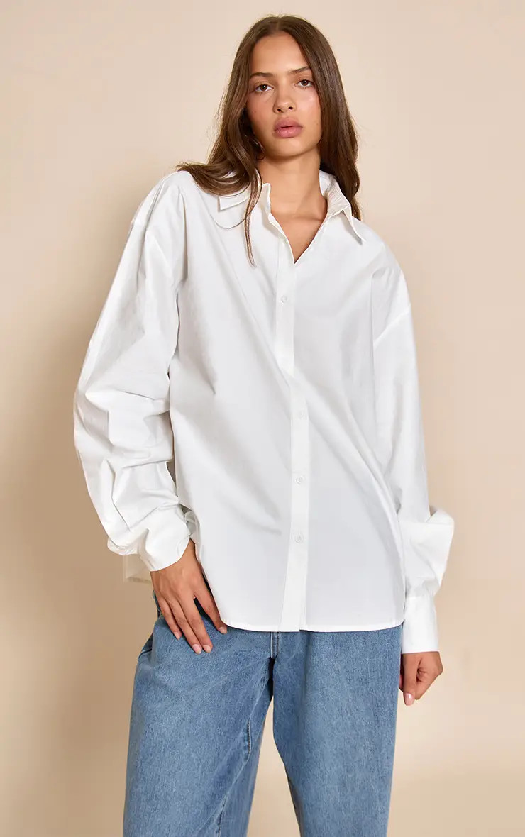 Shirts | White Cotton Multi Button Cinched Shirt | PrettyLittleThing | PrettyLittleThing US