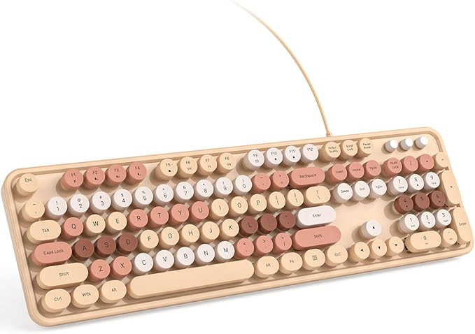 KNOWSQT Wired Computer Keyboard - Milk Tea Colorful Retro Full Size Round Keycaps Plug and Play T... | Amazon (US)