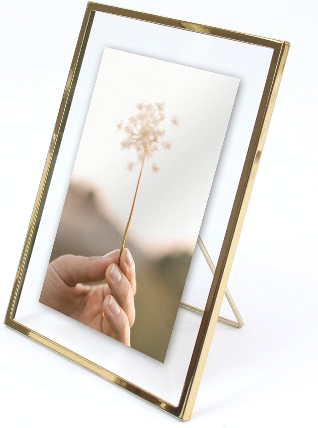 MIMOSA MOMENTS Gold Metal Floating Pressed Glass Picture Frame with Metal Easel, Photo Display for D | Amazon (CA)
