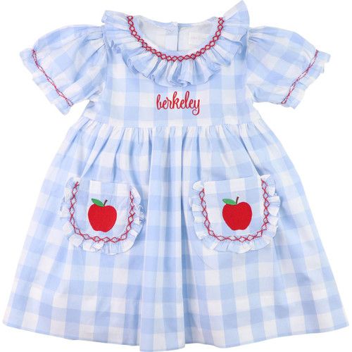 Blue Check Smocked Apple Dress - Shipping Mid July | Cecil and Lou