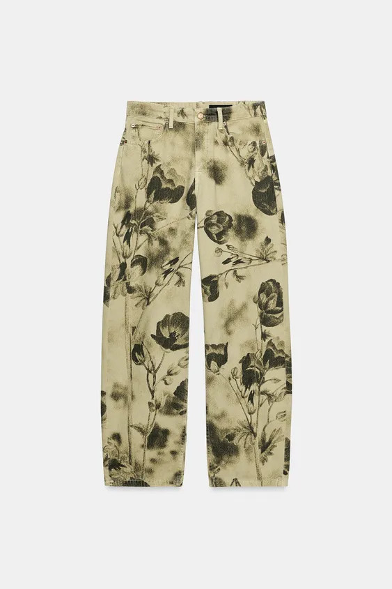 ZW COLLECTION MID-RISE BARREL JEANS WITH FLORAL PRINT | Zara US