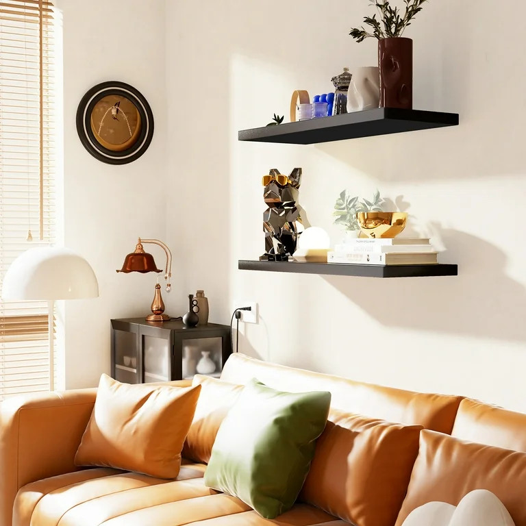 2Pcs/Set 24" Wood Wall Mounted Floating Shelves Storage Shelving For Living Room, Dining Room, Of... | Walmart (US)