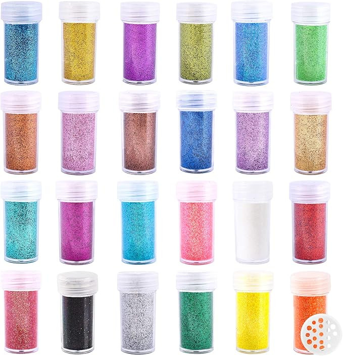 Extra Fine Glitter, Set of 24 Colors Nail Arts Face Hair Eye Lip Gloss Makeup Glitter, Slime,Tumb... | Amazon (US)