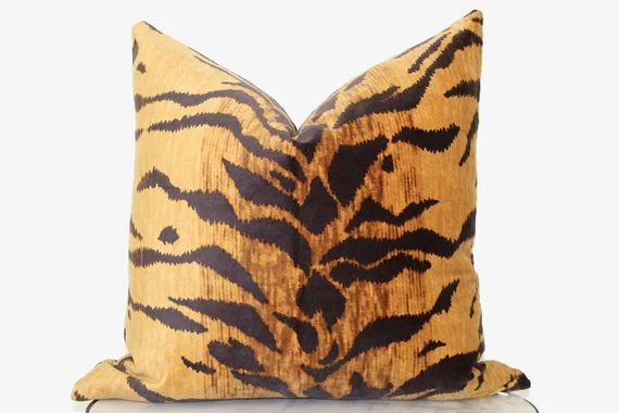 BACKORDER // Tigress Velveteen Pillow Cover - Gold - Tiger Pillow - Gold Pillow - Bengal Pillow -... | Etsy (US)