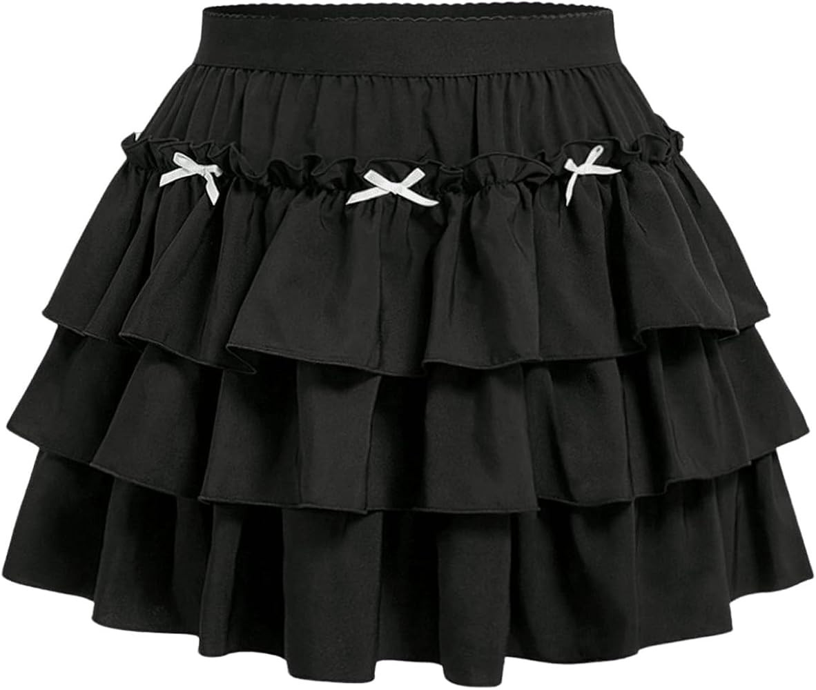 MakeMeChic Women's Plus Size Skirt Bow Knot Ruffle Tiered A Line Y2K Mini Skirts | Amazon (US)