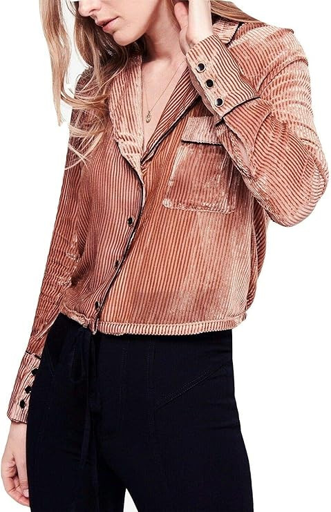 Free People Womens Aspen Nights Velvet Stripe Button-Down Top | Amazon (US)