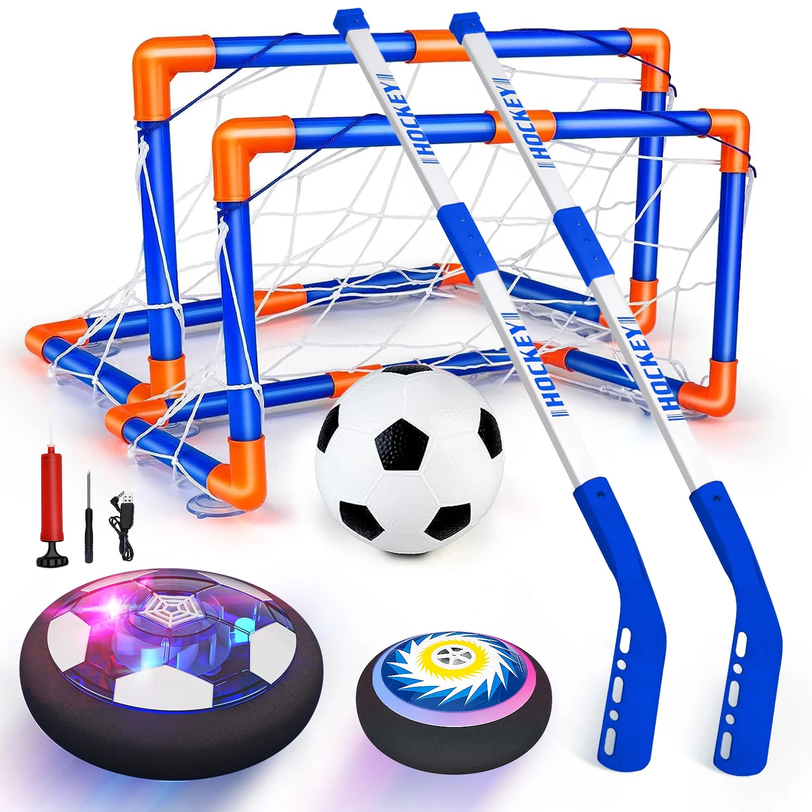 Hot Bee Hover Soccer Hockey Ball Set, 2 in 1 LED Rechargeable Soccer with 2 Goals Indoor/Outdoor ... | Walmart (US)