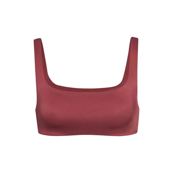 STRETCH SATIN SQUARE NECK BRA | BERRY | SKIMS (US)