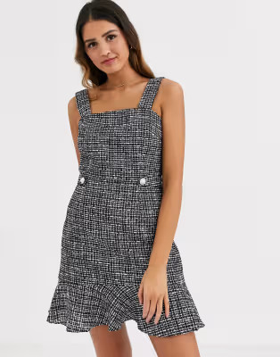 Miss Selfridge pinny dress with frill hem in check | ASOS US