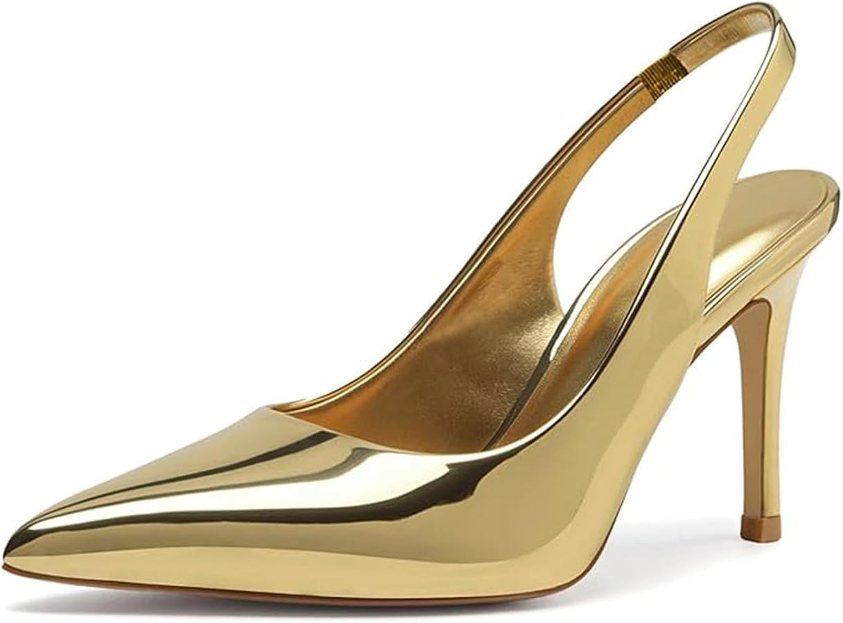 heelchic Slingback Heels for Women Pointed Toe Stiletto Heel Closed Toe Pumps Slip on High Heels ... | Amazon (US)