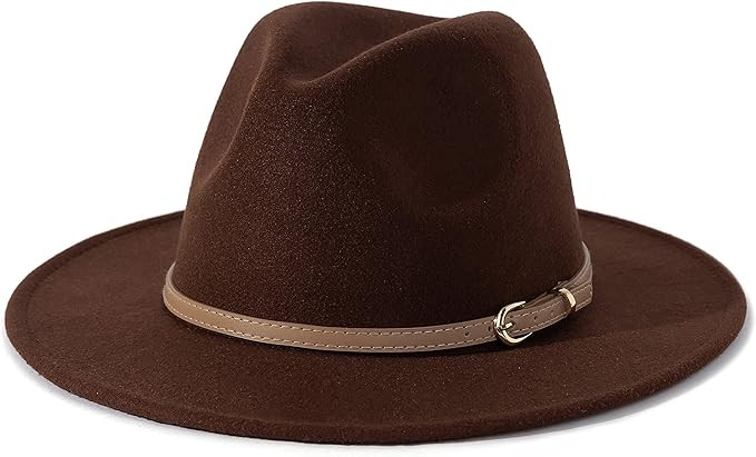 Lisianthus Women Classic Felt Fedora Wide Brim Hat with Belt Buckle | Amazon (US)