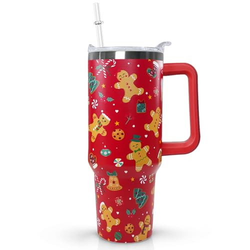 Ceovfoi 40 Oz Christmas Gingerbread Tumbler With Handle,Gingerbread Coffee Travel Mug Cup Water Bottle,Christmas Decor, Christmas Gifts for Women | Amazon (US)
