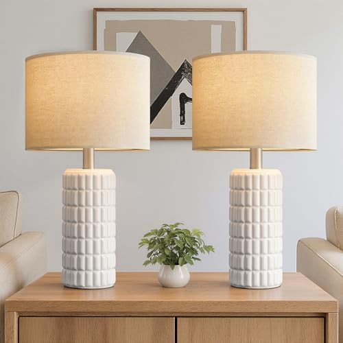 23" Modern Ceramic Table Lamps Set of 2 - Table Lamps for Living room, Farmhouse Bedside Night St... | Amazon (US)