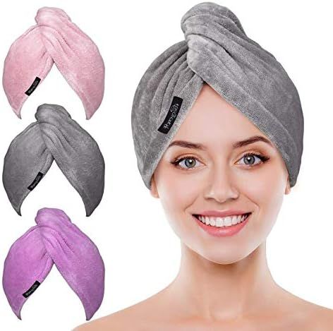 Microfiber Hair Towel Wrap POPCHOSE 3 Pack Ultra Absorbent, Fast Drying Hair Turban Soft, Anti Fr... | Amazon (US)
