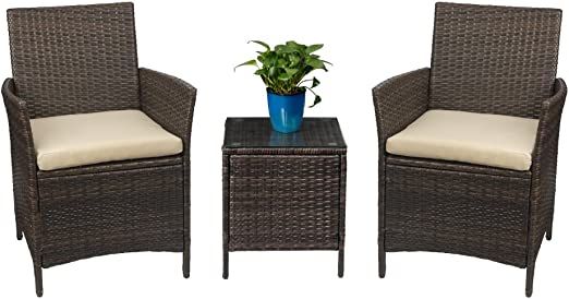 Devoko 3 Pieces Patio Furniture Sets Clearance PE Rattan Wicker Chairs with Table Outdoor Garden ... | Amazon (US)