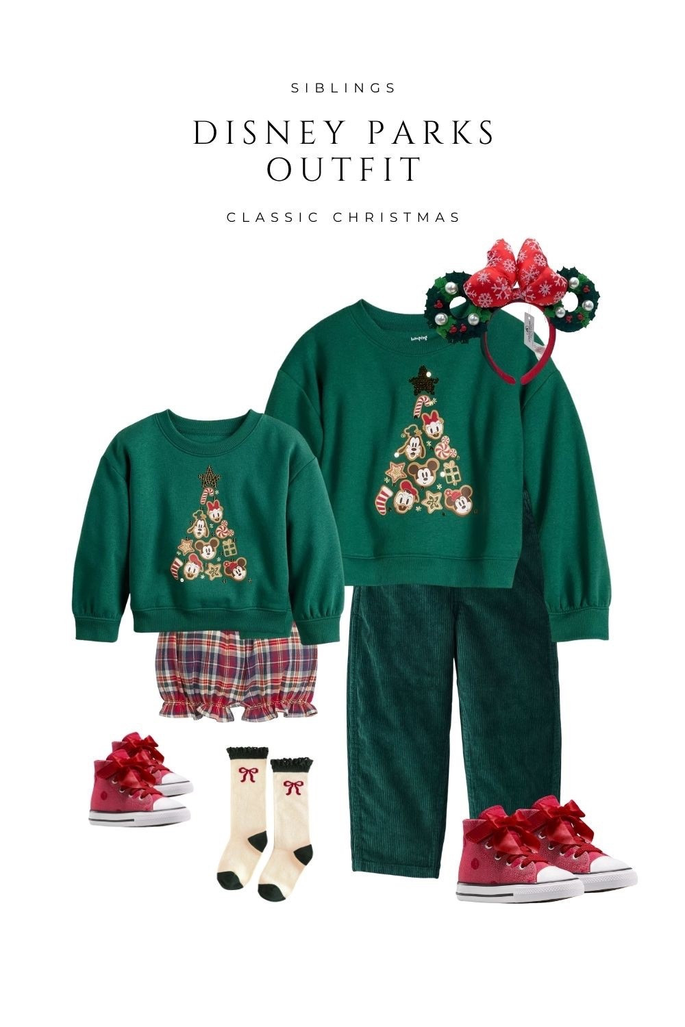 Matching Disney Parks outfits for siblings, perfect for a classic Christmas day at the parks. These adorable green holiday sweatshirts from Kohl’s pair perfectly with festive plaid shorts, corduroy pants, and red bow sneakers. A cozy and coordinated look for your magical Disney memories.

#DisneyOutfits #DisneyParksStyle #DisneyKidsFashion #ChristmasAtDisney #KohlsFinds

#LTKSeasonal #LTKKids #LTKHoliday