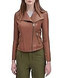 Andrew Marc Women's Asymmetrical Felix Leather Moto Jacket, Whiskey, X-Small | Amazon (US)