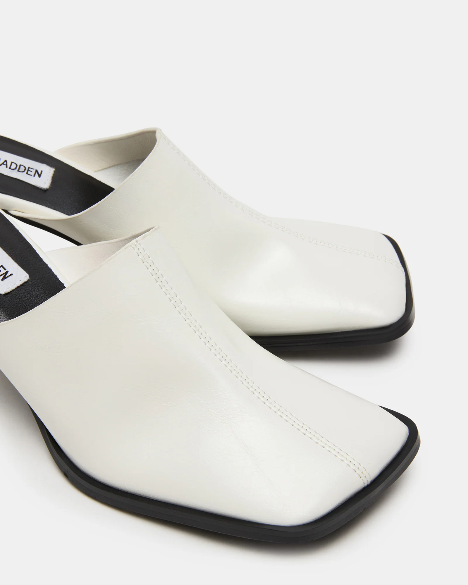 DEMPSEY White Leather Square-Toe Mule Women's Heel | Steve Madden (US)