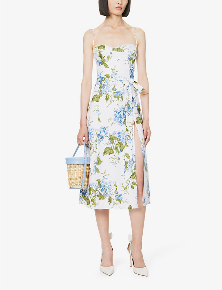 Kieryn floral-print lace-trim linen midi dress | Selfridges
