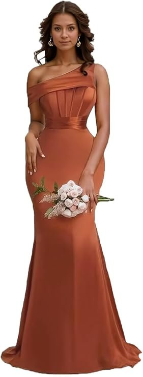 One Shoulder Bridesmaid Dresses for Women Satin Corset Mermaid Wedding Formal Evening Party Gowns | Amazon (US)