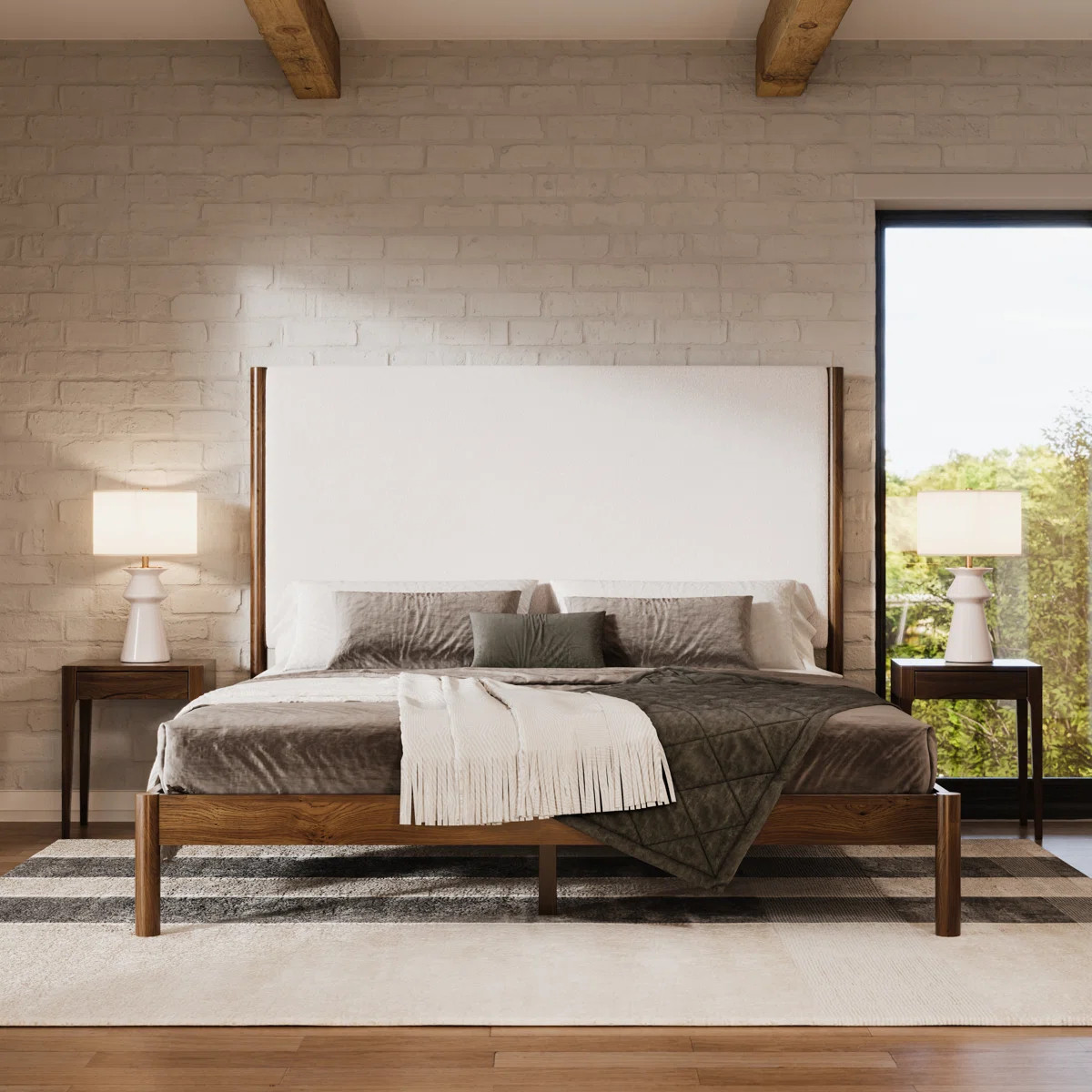 Ardin King Tall Boucle Headboard Solid Wood Bed | Wayfair North America