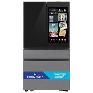 Bespoke 29 cu. ft. Standard Depth 4-Door French Door Refrigerator in Charcoal Glass/Stainless Steel with AI Family Hub+ | The Home Depot