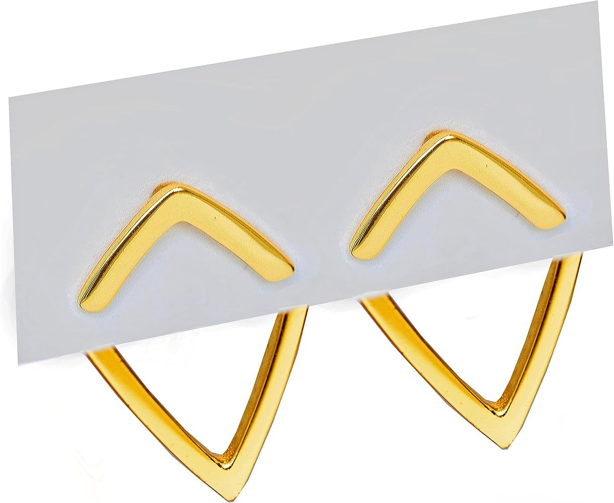 18K Gold Plated Sterling Silver Geometric 2-Way Earring Jackets | TRILL Wishbone Studs For Women | Amazon (US)