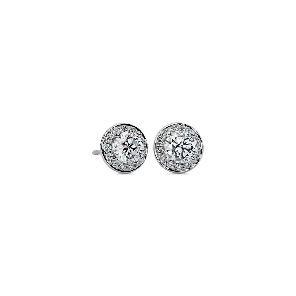 LIGHTBOX Lab-Grown Diamond Round Halo Earrings in 14k White Gold (1 ct. tw.)"" | Blue Nile
