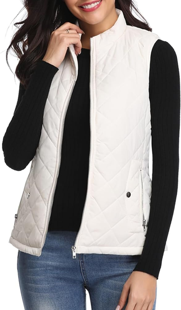 Fuinloth Women's Quilted Vest, Stand Collar Lightweight Zip Padded Gilet | Amazon (US)