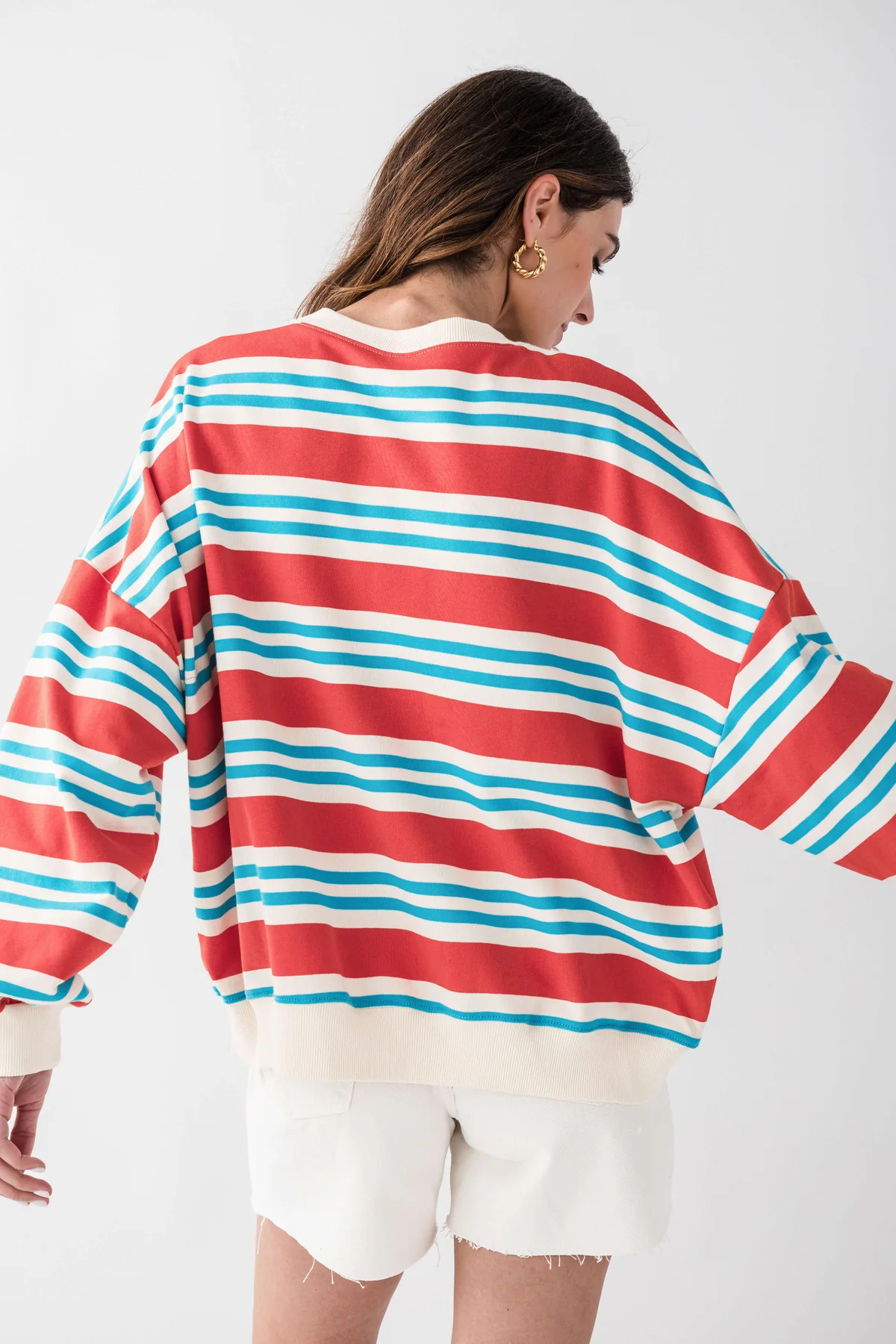 Bucketlist Striped Terry Oversized Sweatshirt Top | Social Threads