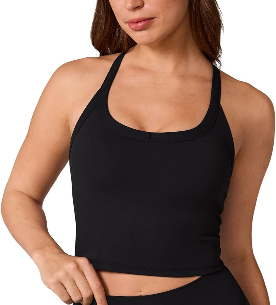 Hugcurve Racerback Longline Sports Bra for Women Scoop Neck with Built in Bra Yoga Tank Crop Tops... | Amazon (US)