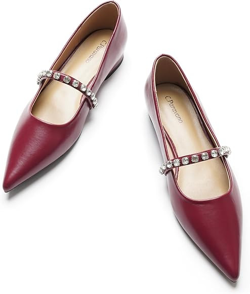 C.Paravano Crystal Strap Mary Jane for Women Pointed Toe Flats Women's Flats for Dressy Wedding O... | Amazon (US)
