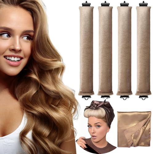 Heatless Hair Curler，Heatless Curls Overnight Blowout Headband Rods，No Heat Velvet Jumbo Flexi Rods to Sleep in，Heatless Jumbo Flexi Soft Curling Rods for All Hair Types 5pcs khaki | Amazon (US)