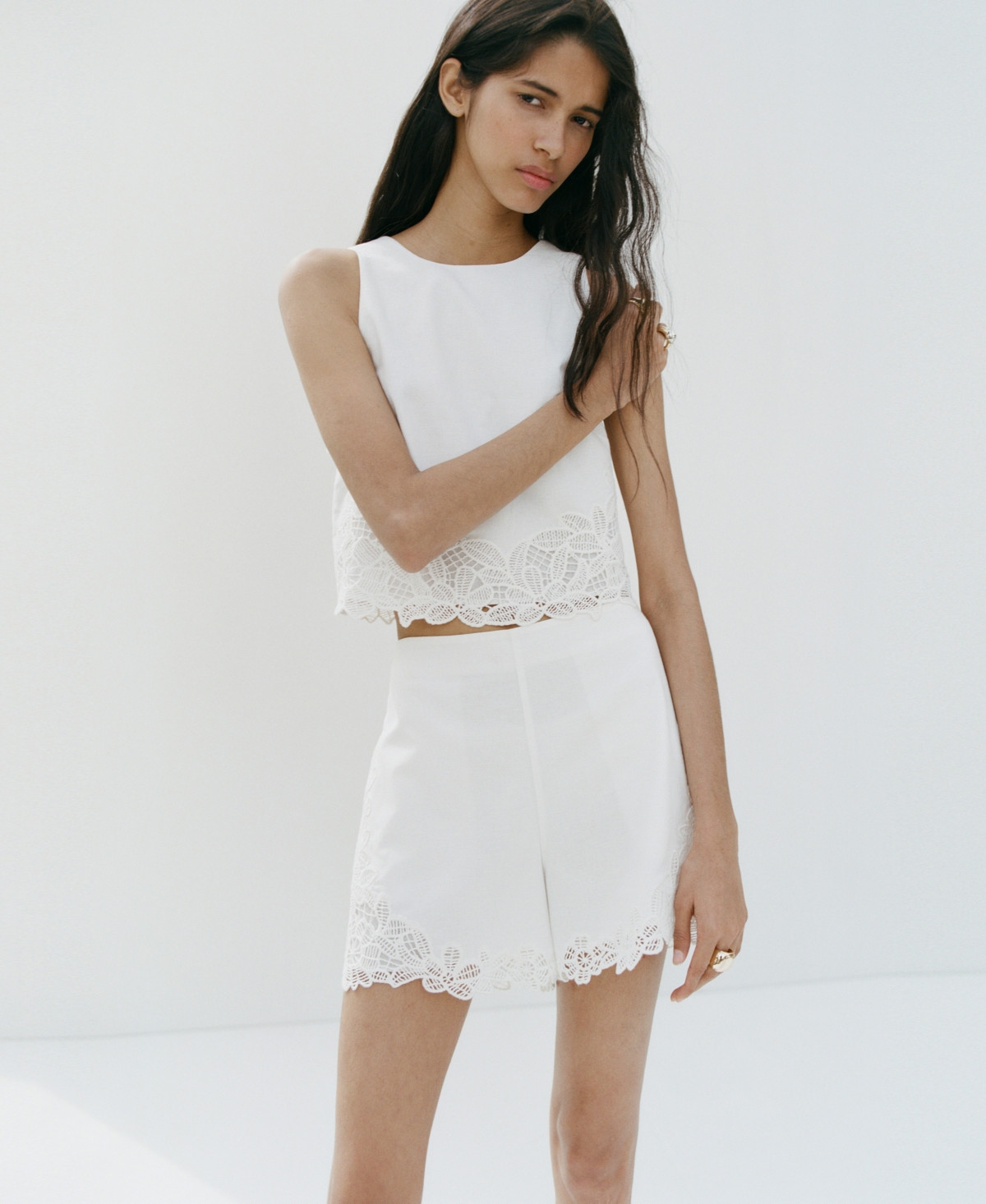 Mango Women's Lace Accents Embroidered Shorts - Off White | Macy's