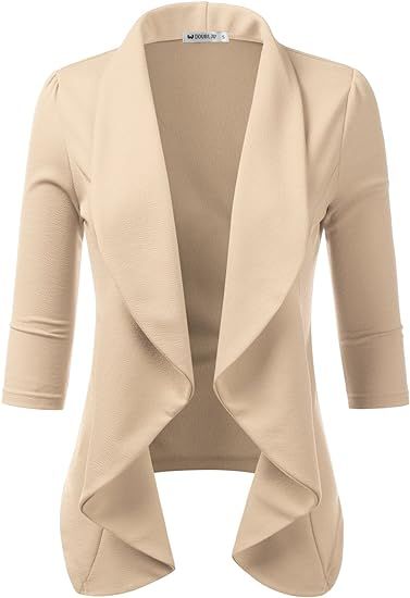 Doublju Womens Lightweight Thin 3/4 Sleeve Open Front Blazer with Plus Size | Amazon (US)
