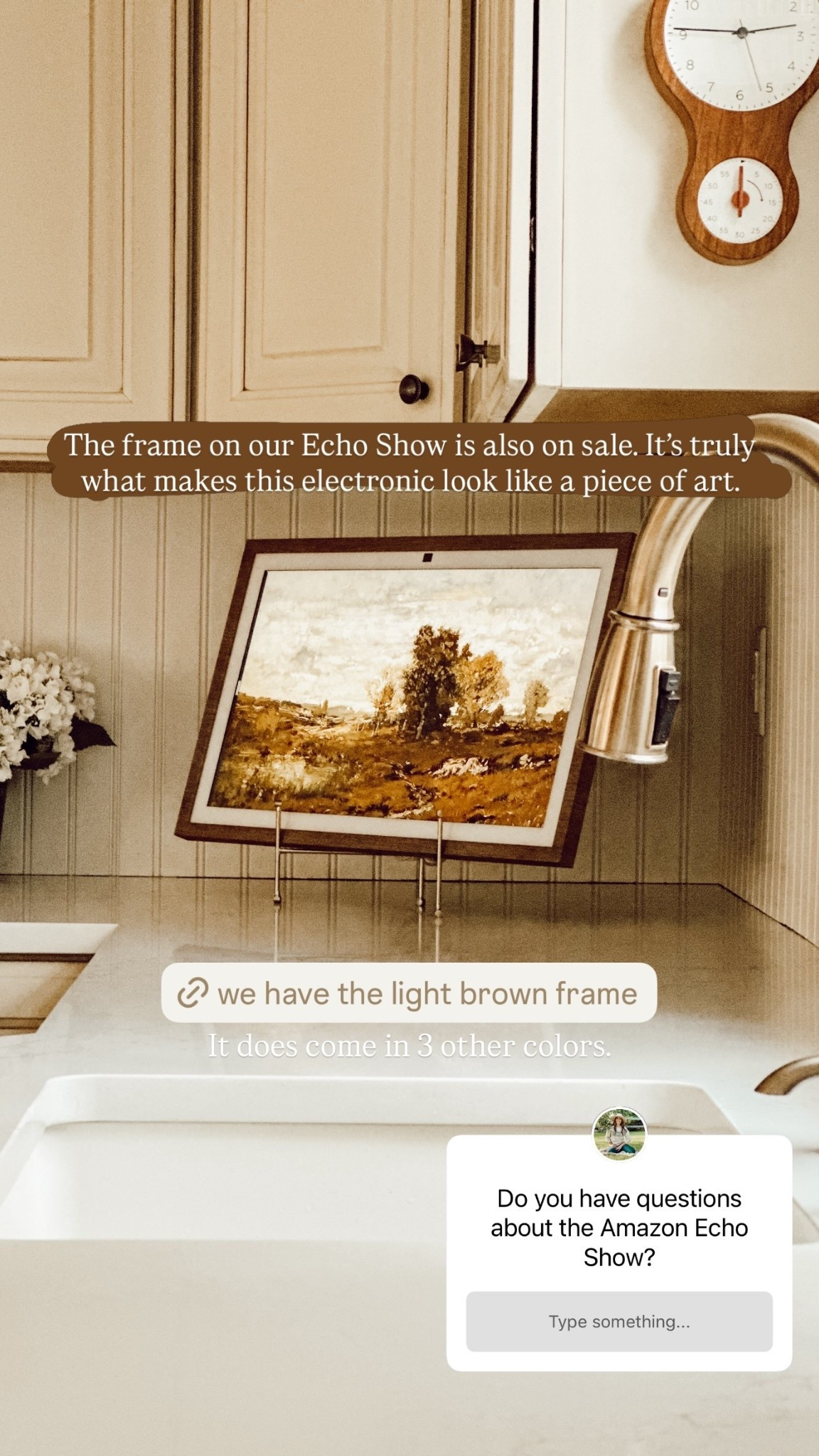 The frame on our Echo Show is also on sale. It’s truly what makes this electronic look like a piece of art. It does come in 3 other colors.