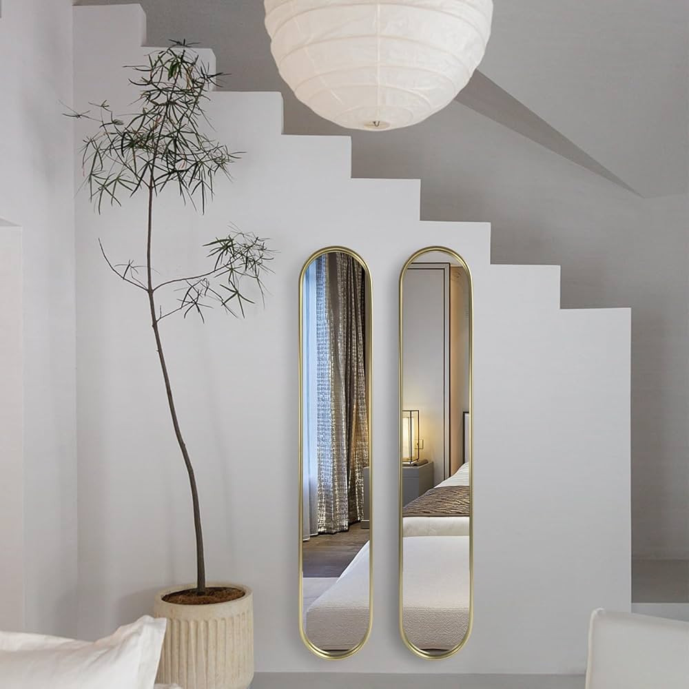 OUSHUAI Gold Full Length Oval Mirror,Narrow Capsule Wall Mirror,Long Mirror with Metal Frame for ... | Amazon (US)