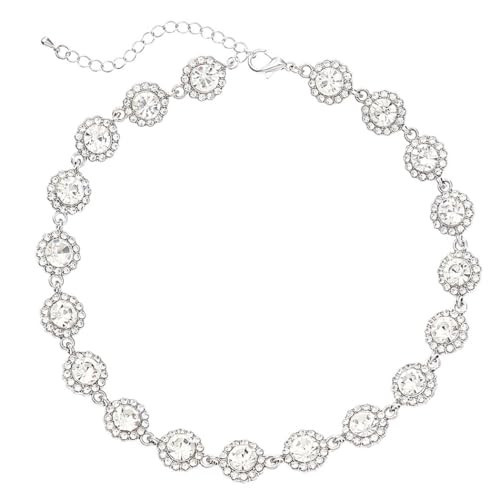 ACEDRE Colorful Crystal Choker Necklace Sparkly Rhinestone Chokers Necklaces Gold Chain Party Prom Neck Jewelry for Women (2-Silver) | Amazon (US)