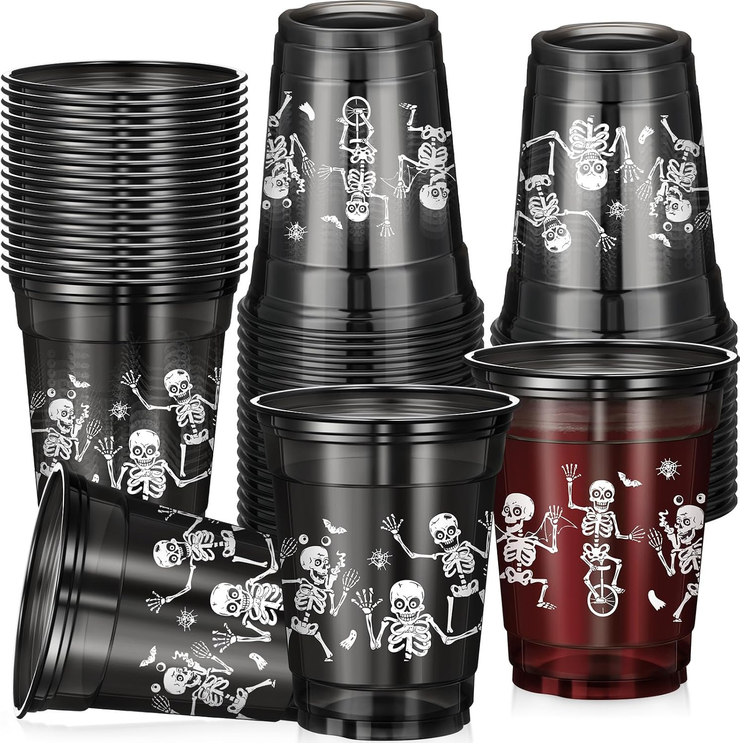 Vesici 50 Pcs Halloween Plastic Cups 12 oz Spooky Black Disposable Cups | Amazon (US)