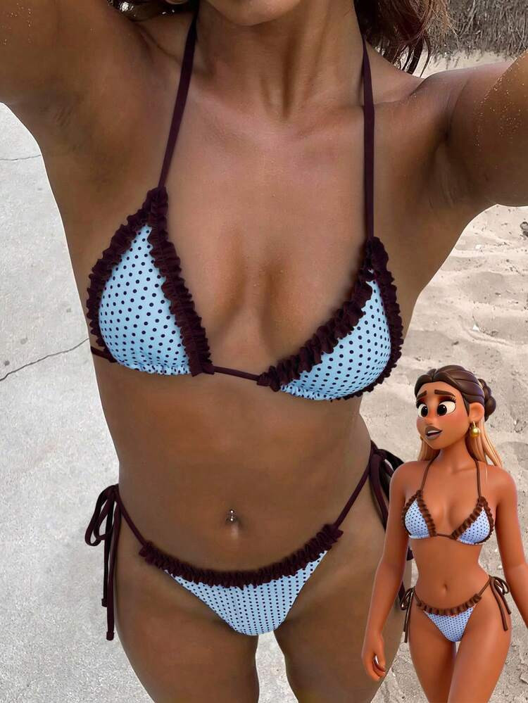 Women's Swimsuit, Plaid Bikini, High Waist Tie Sexy Triangle Bottoms, Suitable For Women, Casual Basic Beach Outfit, Women's Christmas Party Dress | SHEIN