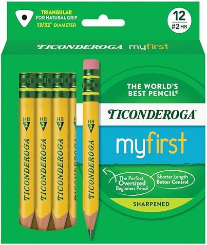Ticonderoga My First Short Triangular Wood-Cased Pencils, 2 HB Soft, With Erasers, Yellow, 12 Cou... | Amazon (US)